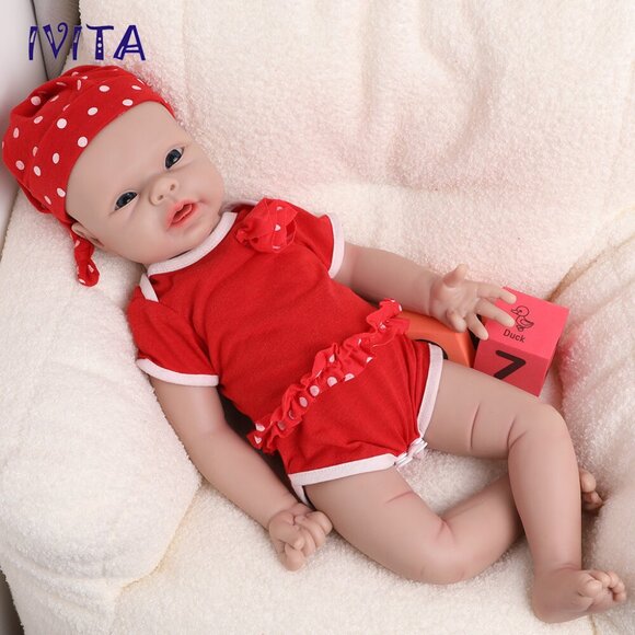 IVITA 20'' Full Soft Body Silicone Newborn Smiling Open Eyes Baby Girl Doll - Picture 8 of 14